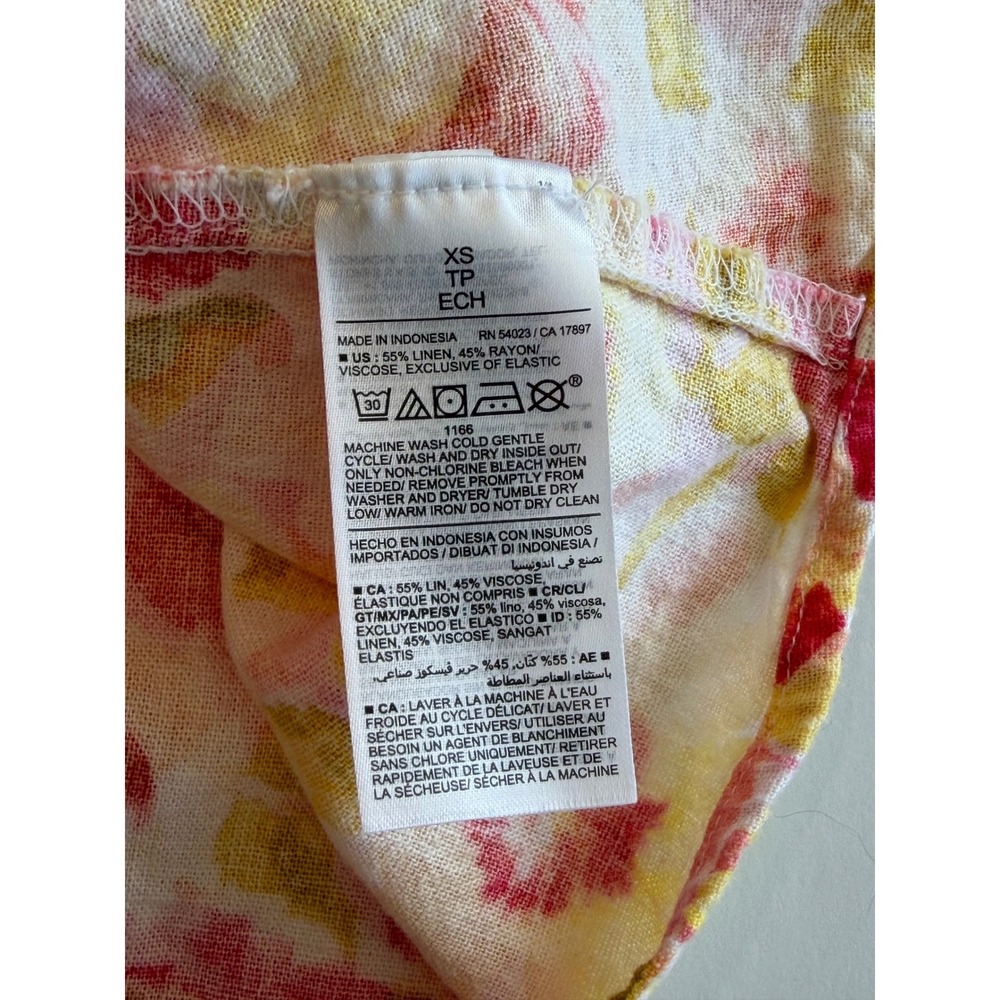 Old Navy Pink Yellow Floral Linen Blend Tie Strap Mini Sundress XS - Picture 8 of 9